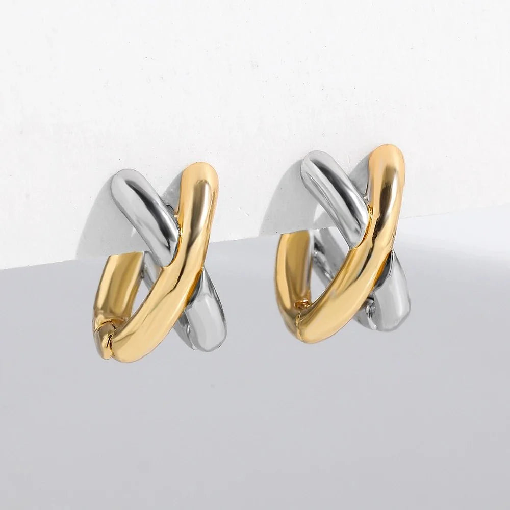 Dainty Criss Cross Contrast Earrings - Veinci