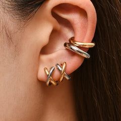 Dainty Criss Cross Contrast Earrings - Veinci