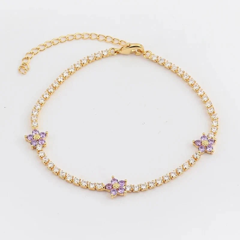 Dainty Diamond Floral Bracelets and Earrings - Veinci