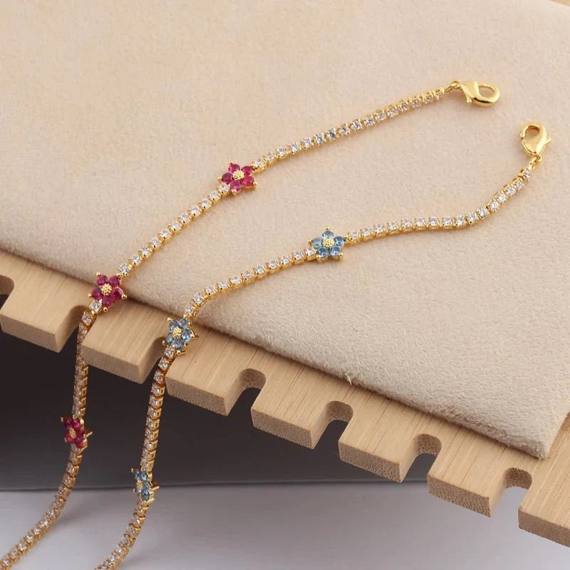 Dainty Diamond Floral Bracelets and Earrings - Veinci