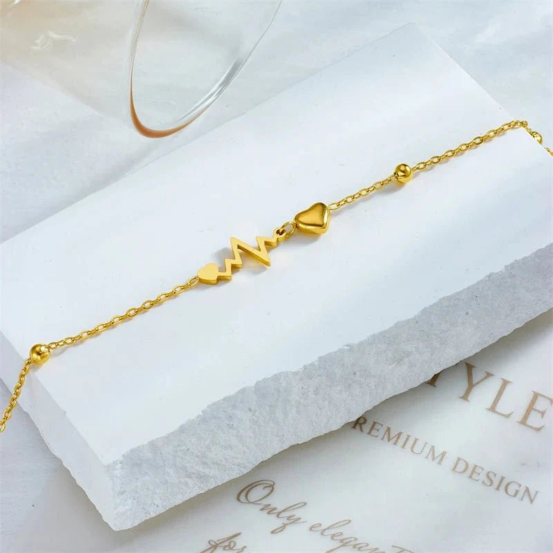 Dainty EKG Heart Anklet - Veinci