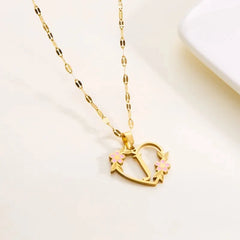 Dainty Floral Accented Heart Letter Initial Necklace - Veinci