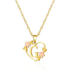 Dainty Floral Accented Heart Letter Initial Necklace - Veinci