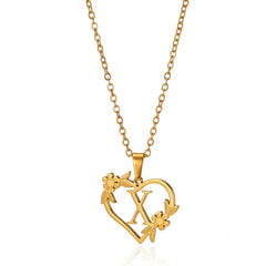 Dainty Floral Heart Letter Initial Necklace - Veinci