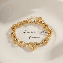 Dainty Gold Chain Link Heart Bracelet - Veinci