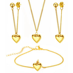 Dainty Heart Chain Necklace, Bracelet, and Earring Set - Veinci