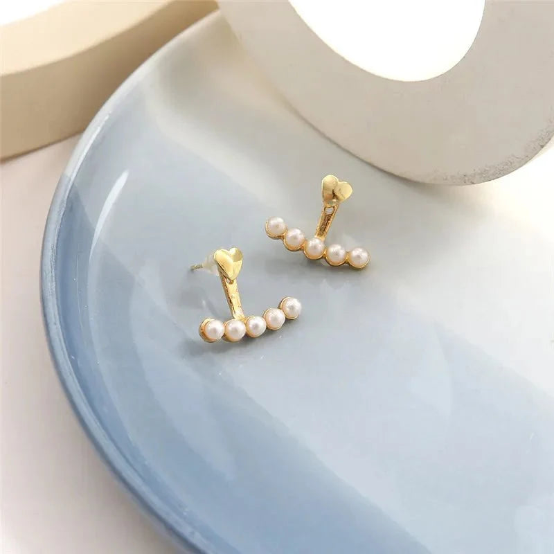 Dainty Heart Pearls Earrings - Veinci