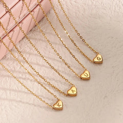 Dainty Minimal Heart Initial Letter Necklace - Veinci