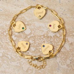 Dainty Name & Birthstone Heart Charm Paperclip Bracelet - Veinci
