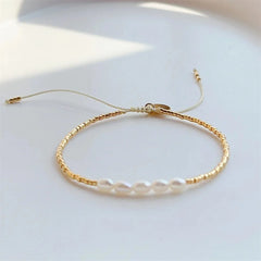Dainty Pearl Golden Beaded Bracelet - Veinci