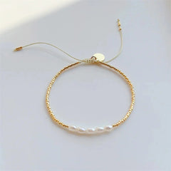 Dainty Pearl Golden Beaded Bracelet - Veinci