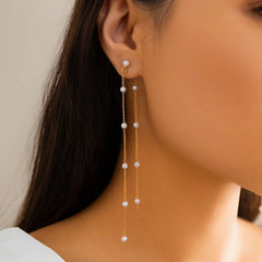 Dainty Pearl Long Tassel Earrings - Veinci
