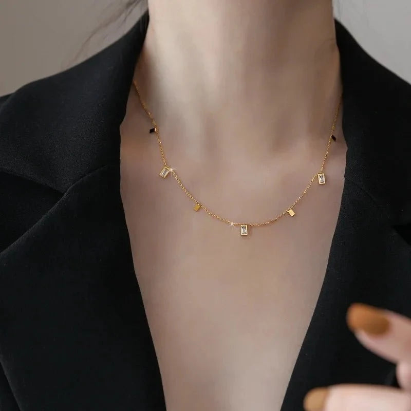Dainty Rectangle Diamond Choker - Veinci