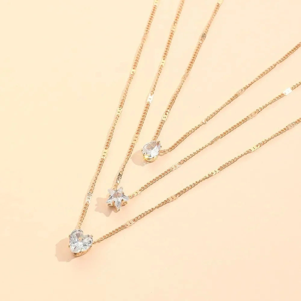 Dainty Shaped Diamonds Necklace Stack - Veinci