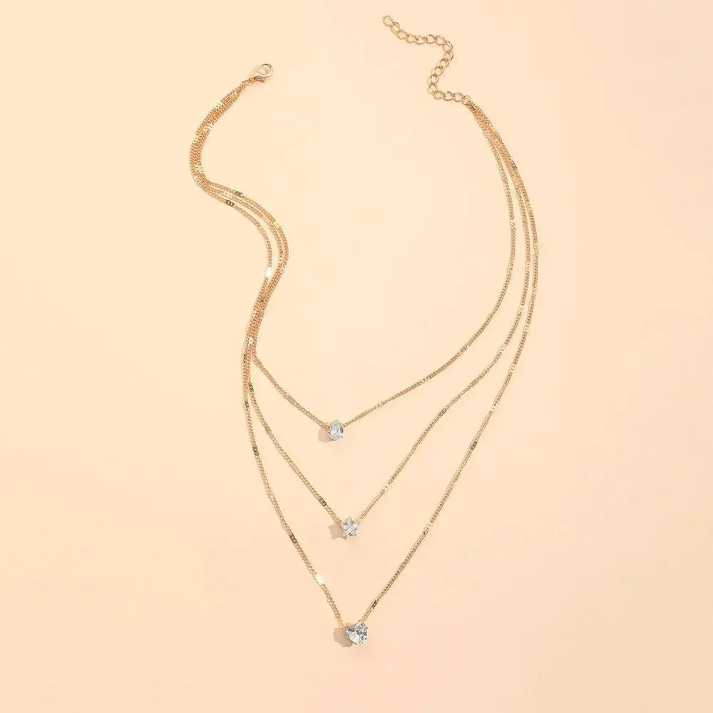 Dainty Shaped Diamonds Necklace Stack - Veinci