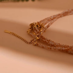Dainty Stone Beaded Initial Necklace - Veinci