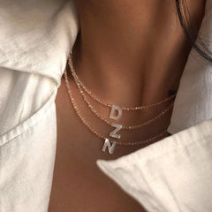 Dainty Stone Beaded Initial Necklace - Veinci