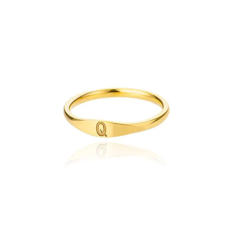 Dainty Thin Letter Initial Ring - Veinci