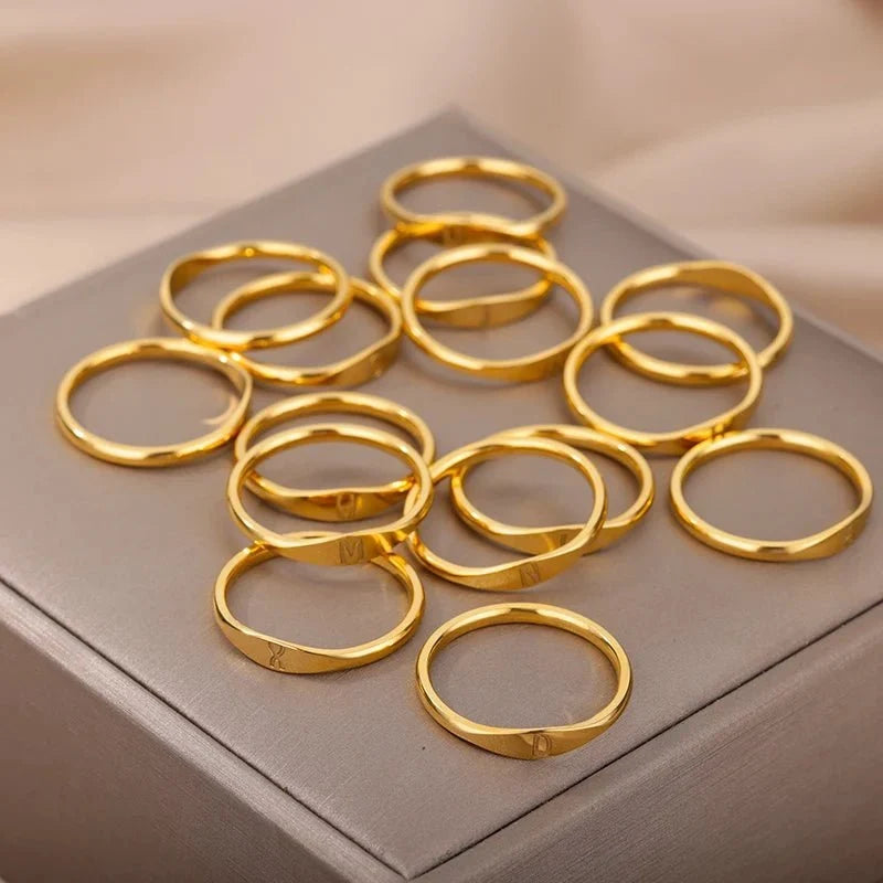 Dainty Thin Letter Initial Ring - Veinci