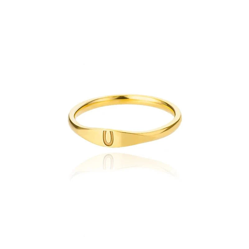 Dainty Thin Letter Initial Ring - Veinci