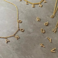 Dainty Zircon Letter Initial, Number, Symbol Chain Necklace - Veinci