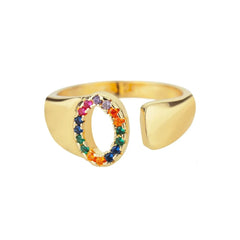 Dazzling Rainbow Custom Letter Initial Rings - Veinci