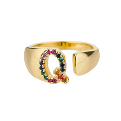 Dazzling Rainbow Custom Letter Initial Rings - Veinci