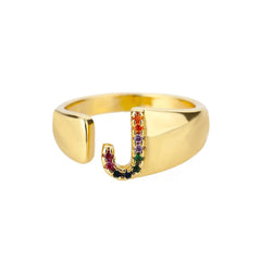 Dazzling Rainbow Custom Letter Initial Rings - Veinci