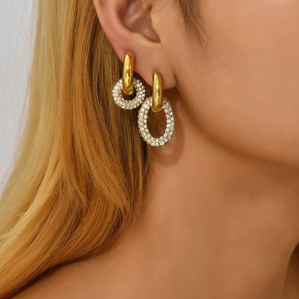 Dual Diamond Circle Huggie Earrings - Veinci