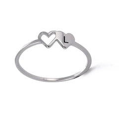 Dual Heart Letter Initial Ring - Veinci