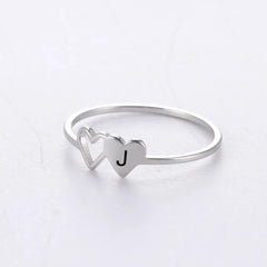 Dual Heart Letter Initial Ring - Veinci