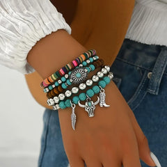 5-Piece Boho Style Turquoise Bracelet Stack