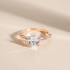 Sterling Silver 3CT Elegant Oval Set Moissanite Accented Band Ring