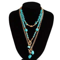 3-Piece Boho Toggle Clasp Turquoise Accented Necklace Stack