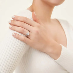 Sterling Silver 3CT Elegant Oval Set Moissanite Accented Band Ring