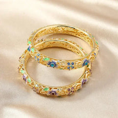 14K Diamond Accented Floral Bangles