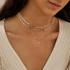 3-Piece 14K Layered Cross Necklace Stack
