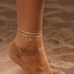 2-Piece 14K Serif Letter Initial Anklet Set