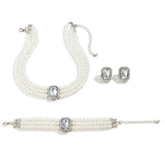 Elegant Pearl Diamond Necklace, Bracelet, and Earring Set - Veinci