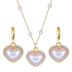 Elegant Pearl Heart Necklace and Earrings Set - Veinci