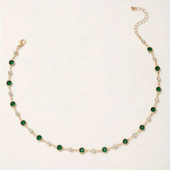 Emerald and Diamond Spaced Choker Necklace - Veinci