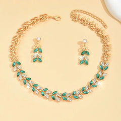 Emerald Leaf Diamond Necklace and Earring Set - Veinci