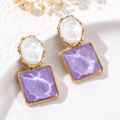 Enamel Geometric Oval Square Earrings - Veinci