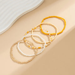 5-Piece Colorful Beaded Layered Anklet Stack