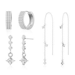 3-Piece Dainty Diamond Accented Earrings Stack