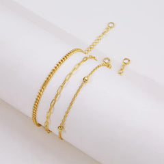 3-Piece Elegant Satellite, Paperclip, Curb Chain Anklet Set