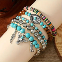 5-Piece Boho Style Turquoise Bracelet Stack