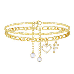 2-Piece 14K Letter Initial & Diamond Heart Anklet