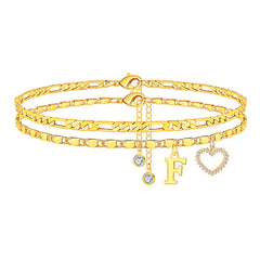 2-Piece 14K Letter Initial & Diamond Heart Anklet
