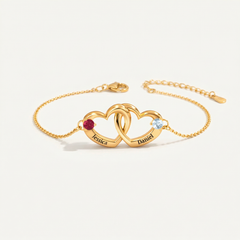 Personalized Name & Birthstone Dual Heart Bracelet